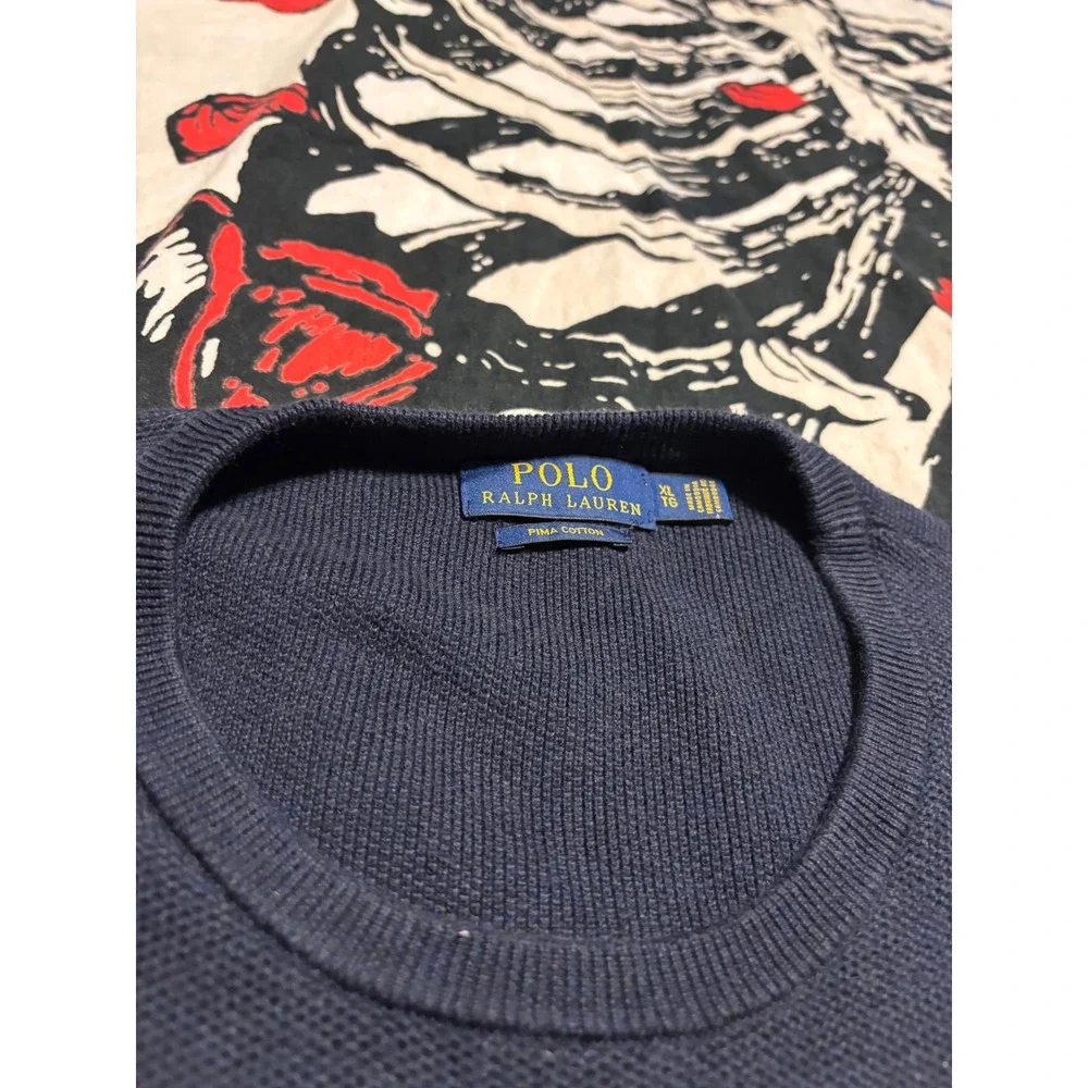 Polo Ralph Lauren Pima Cotton Crewneck Sweater Navy Blue XL Mens Pullover